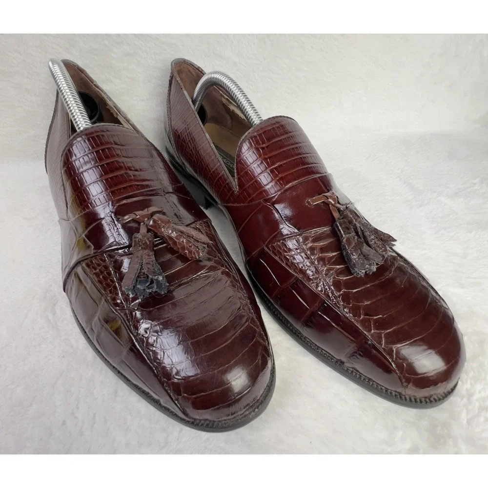 Stacy Adams Tassel Loafer Shoes Mens Size 11 Brown Genuine‎ Snake Dress Leather
